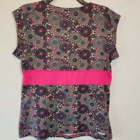 The North Face Gray Pink Shirt Geometric Print Stretch Top Short Sleeve Womens L - Picture 2 of 7